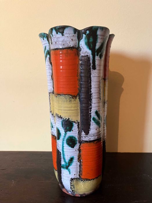 Vaso / Jarra Decorativo em Vidro Artístico com Padrão Colorido – 28 cm