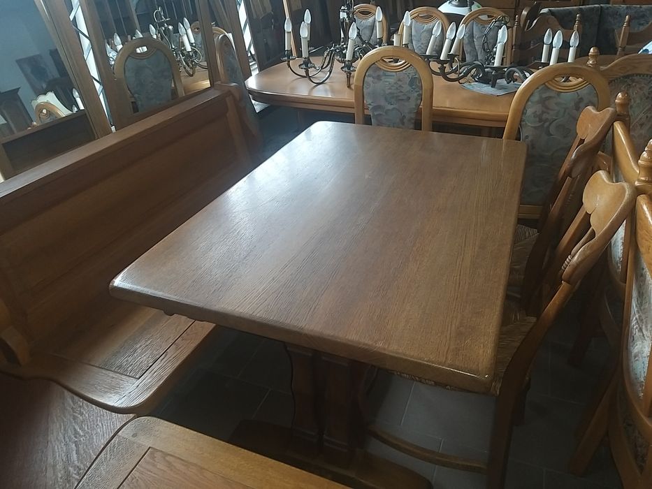 Narożnik kuchenny dębowy 150x200 cm + stół + 2 krzesła stan bdb