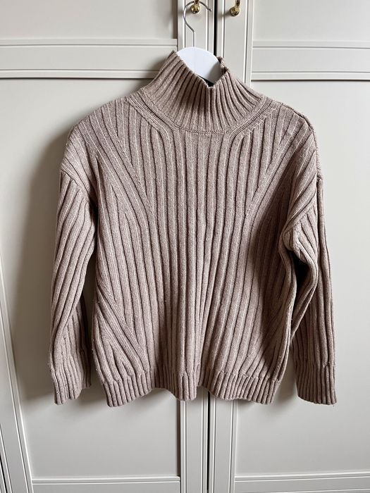 Massimo dutti welna kaszmir prazki sweter s golf