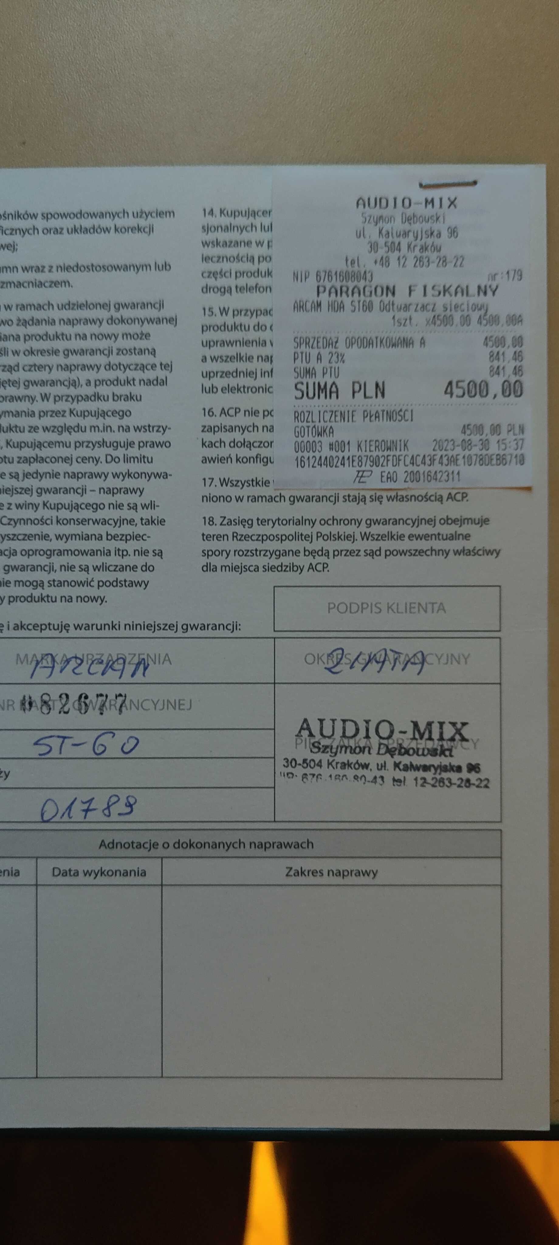 ARCAM  ST60 ARCAM   SA20
Wzmacniacz zintegrowany w klasie G
Streamer