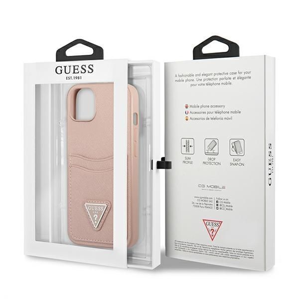 Guess Etui iPhone 13 Mini 5,4" Różowe Saffiano Triangle