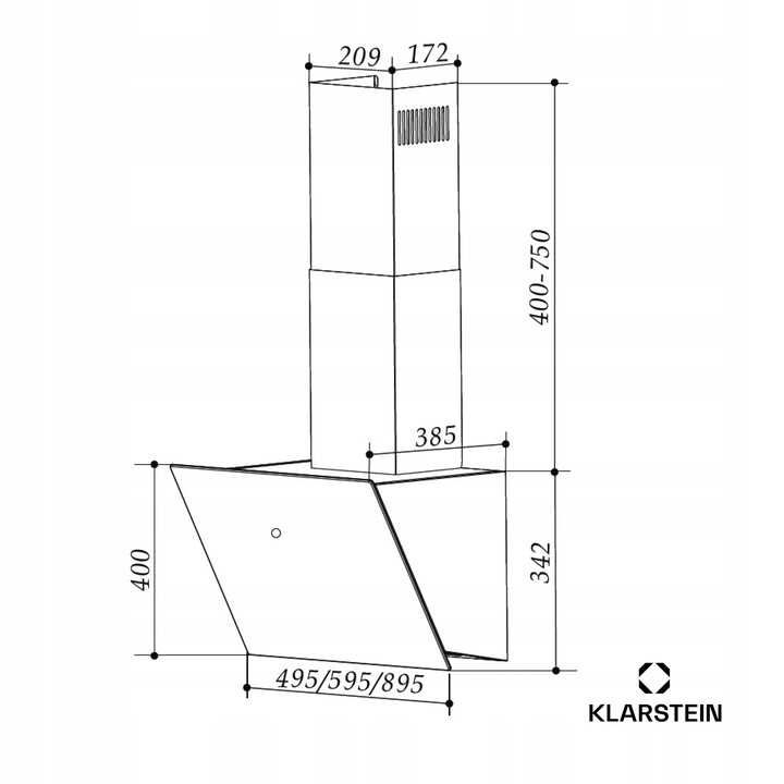 Okap kuchenny kominowy Klarstein wyciąg 90cm 247 m³/h LED