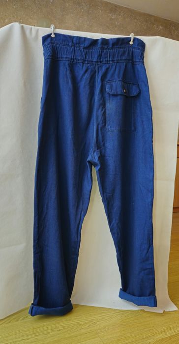 RAW piękne granatowe spodnie proste cargo baloon 28/32 kieszenie guzik