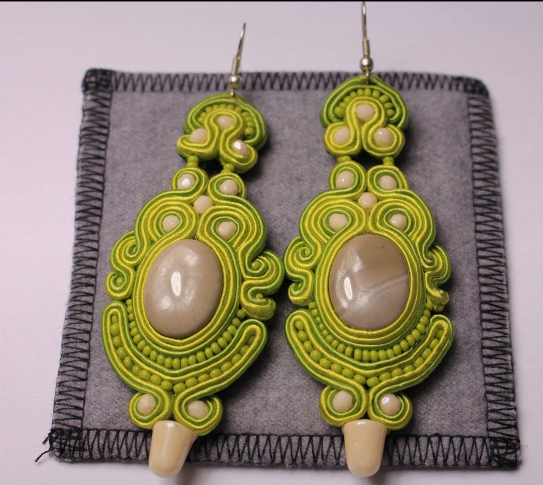 Kolczyki soutache sutasz BOHO rękodzieło handmade zielone