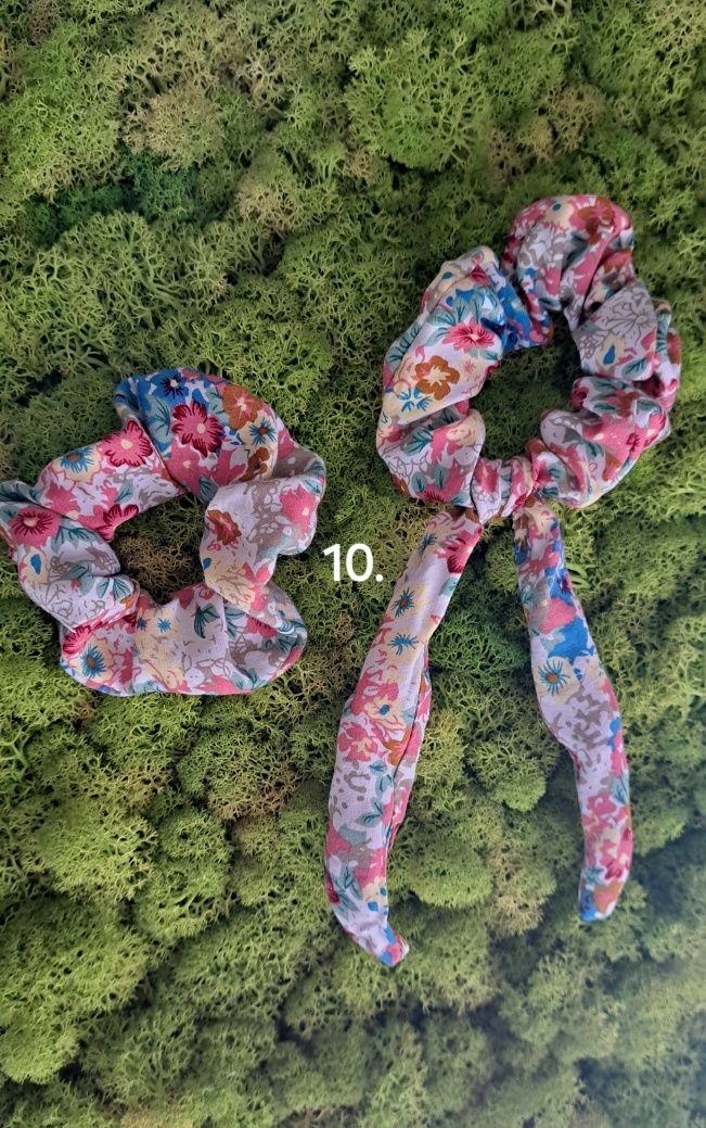 Scrunchie frotka do włosów Kwiaty pastele wzory handmade