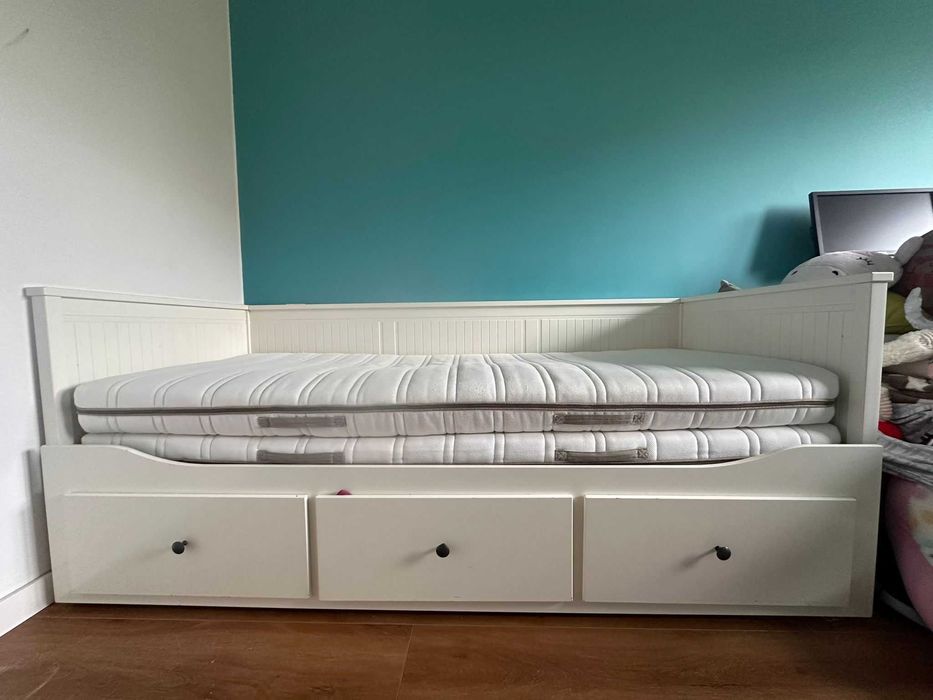 Łóżko rozkładane z 3 szufladami BIAŁE HEMNES IKEA