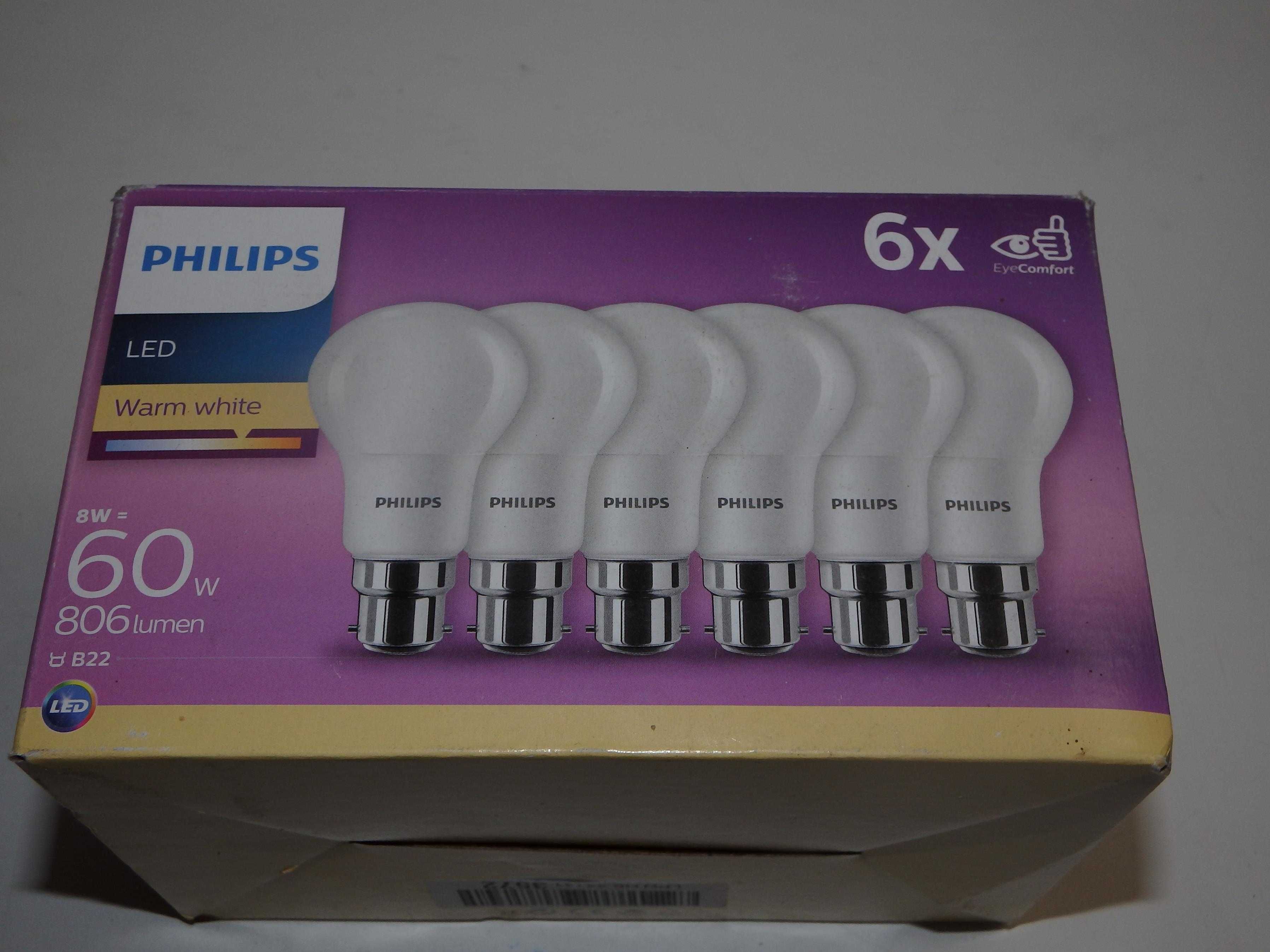 Żarówka B22 PHILIPS LED 8W = 60W gwint angielski 6sztuk