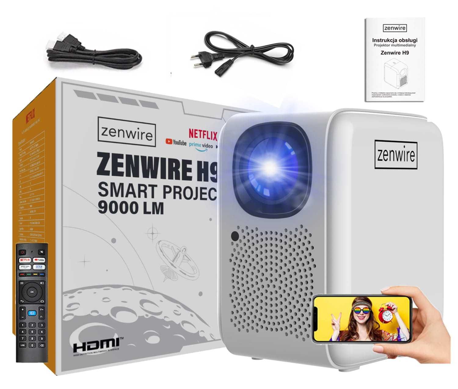 Projektor Rzutnik Full HD WiFi Smart TV Autofocus Bluetooth Zenwire H9