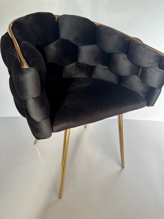 Krzesło czarne glamour welur grube plecienie