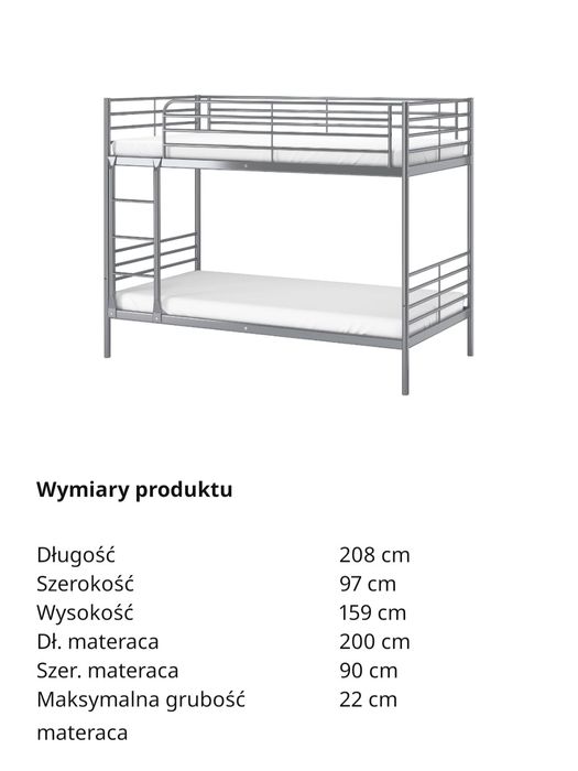 Łóżko piętrowe stalowe IKEA SVARTA białe