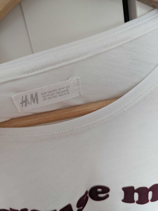 Biała koszulka z bordowym napisem - h&m - 146-152