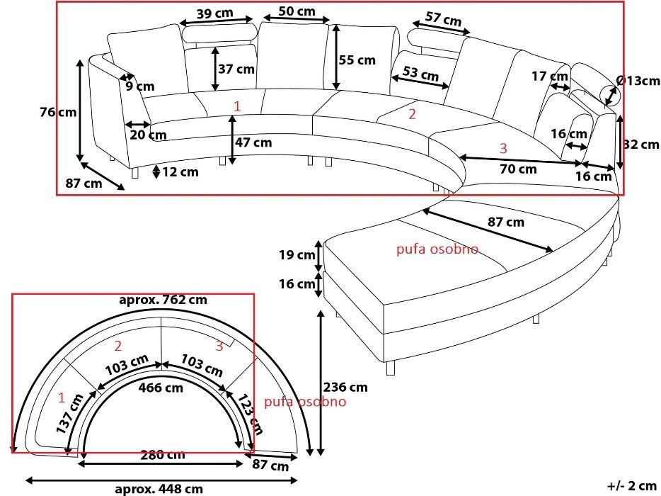 Zestaw wypoczynkowy skóra ecru - modułowy Nowy