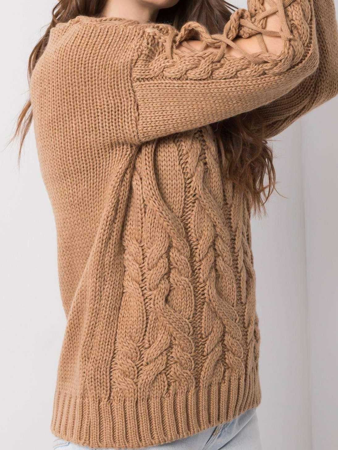 Krótki sweter w warkocze, one size, ecru, beżowy, nowy