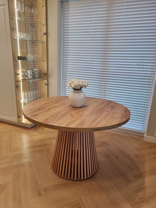 Stół okrągły rozkładany lamele złoty craft 120/220