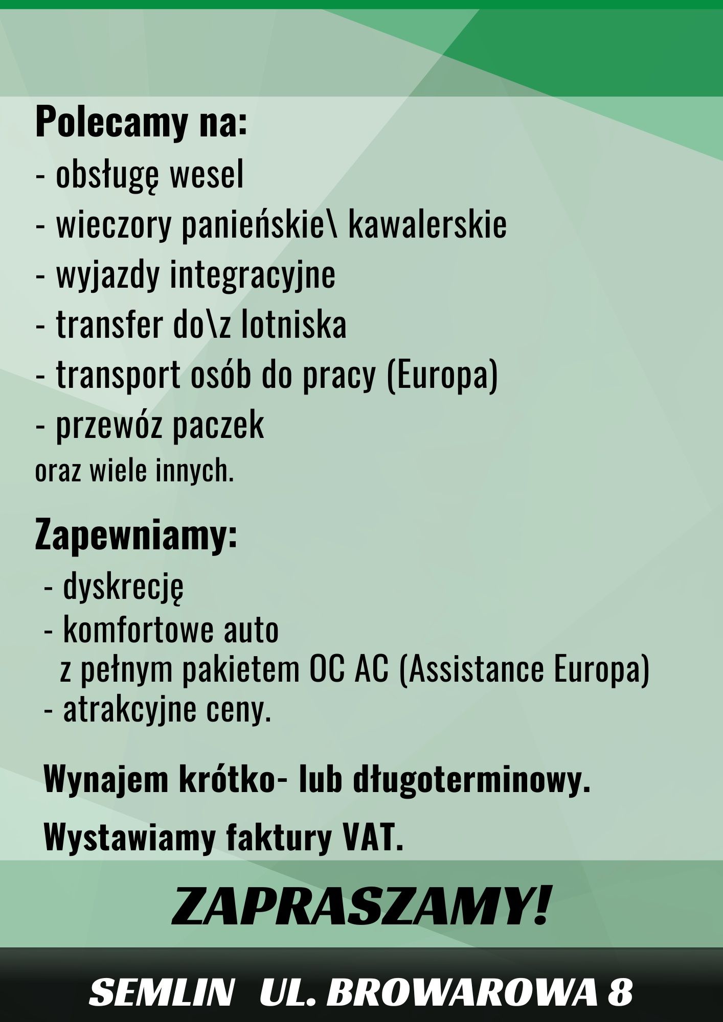Wynajem busa, prywatny kierowca,  transfer lotniska