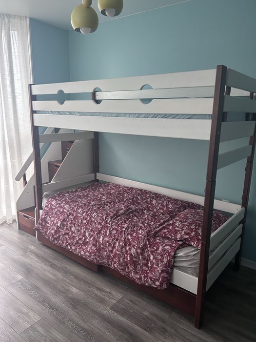 Ліжко деревʼяне двоярусне 200*90, з приставною драбиною і ящиками