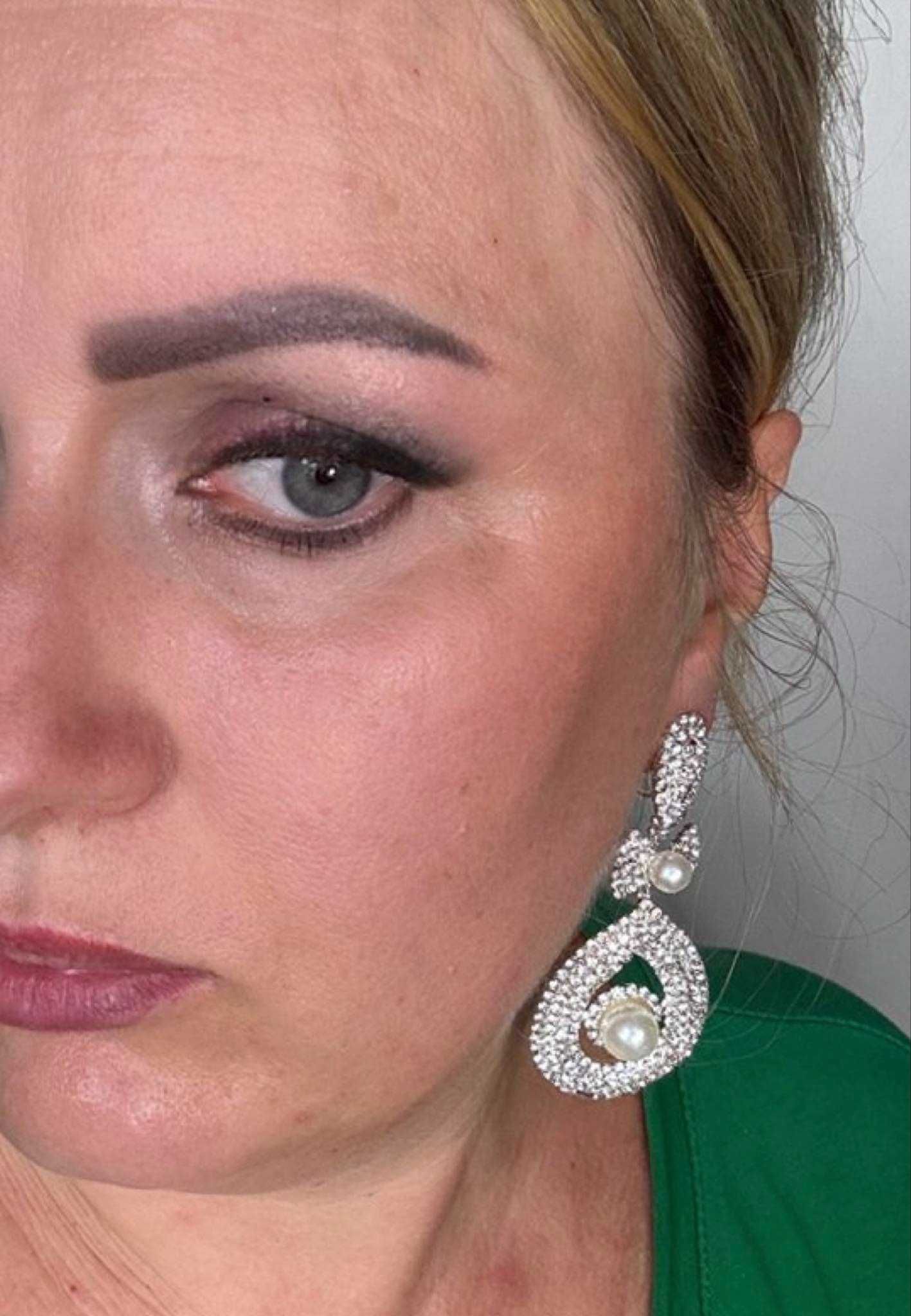 Eleganckie ślubne klipsy do uszu cyrkonie długie c2
