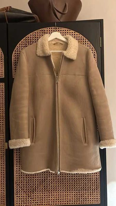 Kożuch massimo dutti skóra naturalna wełna