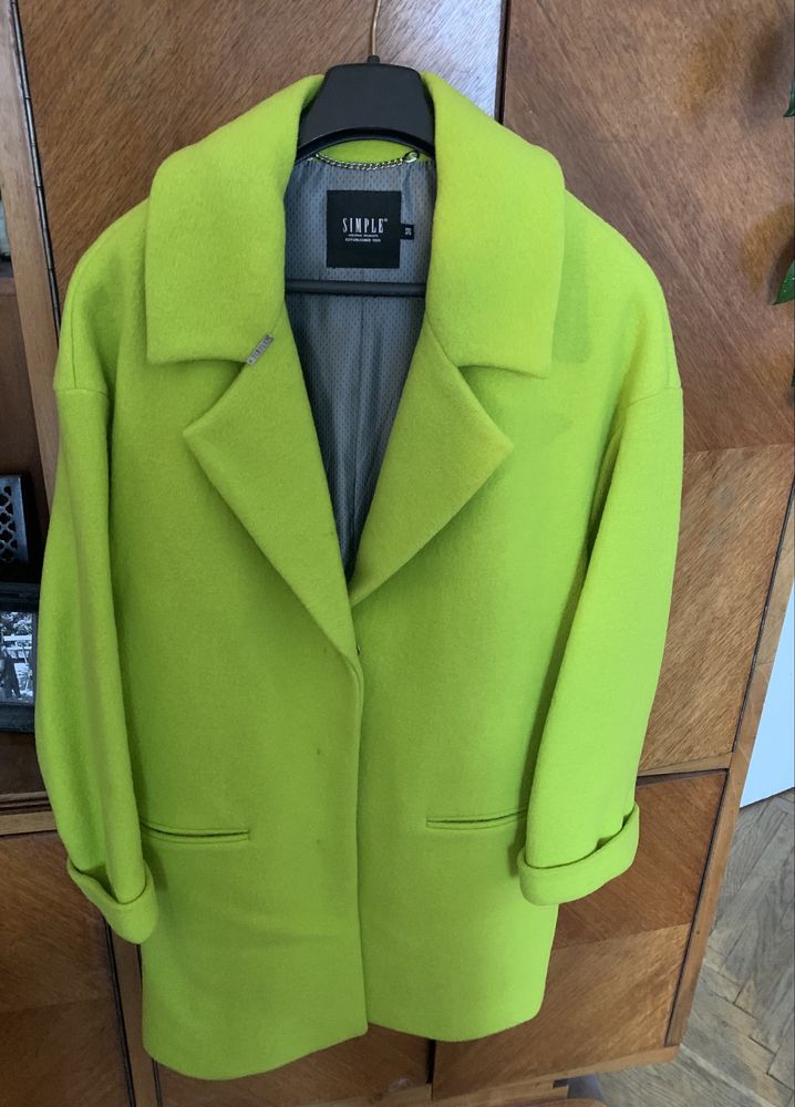 Wełniany płaszcz Simple Lime Green