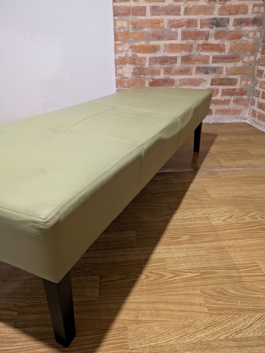 Skórzana ława, 152x52 wysokość 39cm, oliwkowa, stan dobry