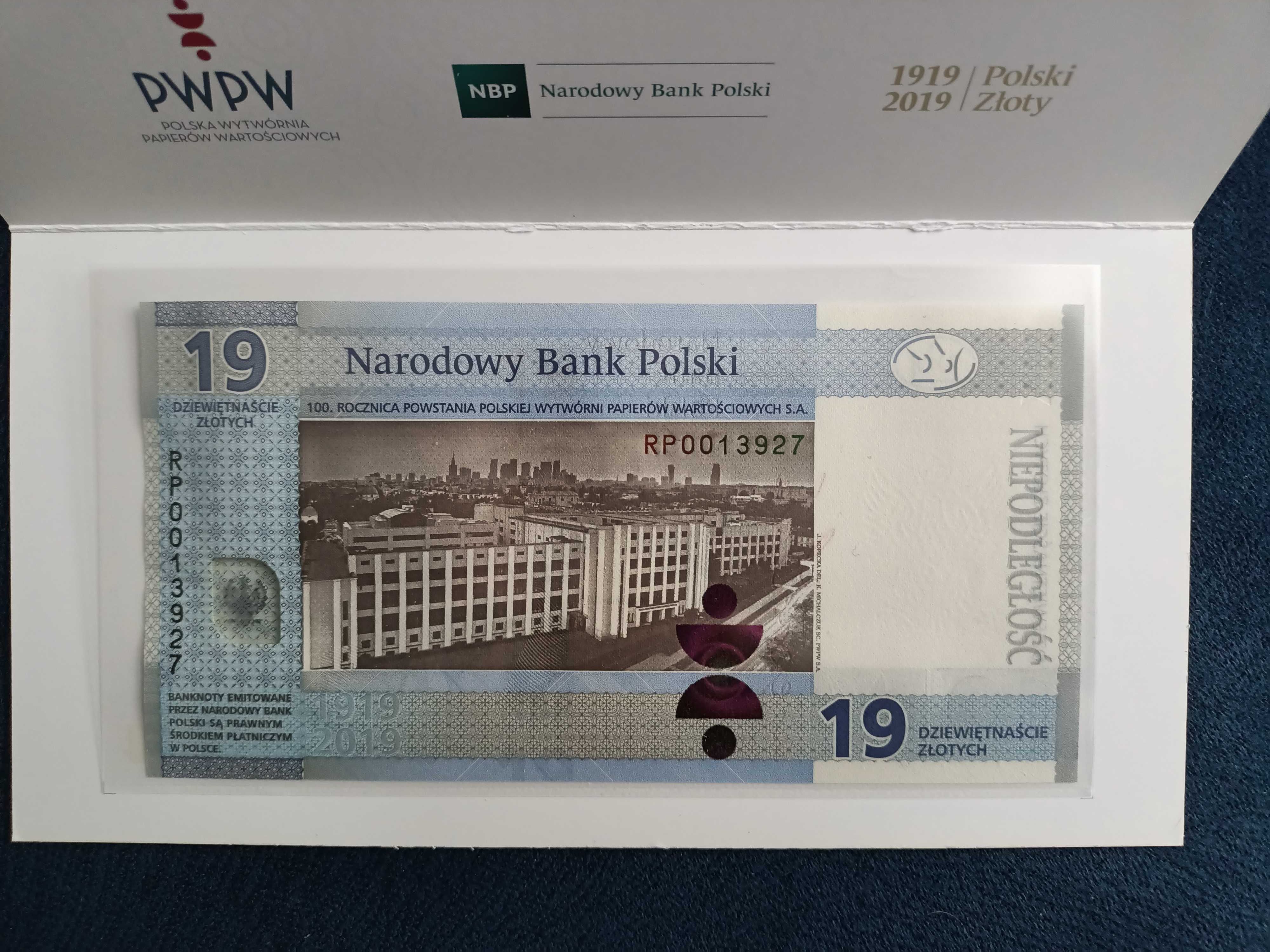 19 Złotych 2019 Ignacy Paderewski stan 1 UNC