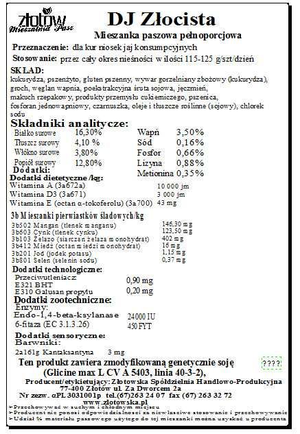 pasza dla kur Dj Złocista