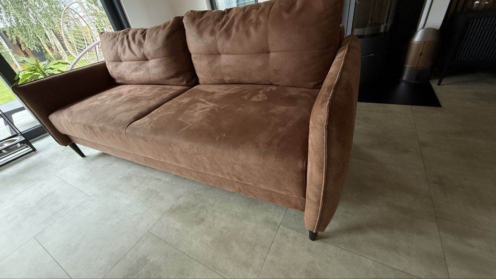 Sofa DL Benet rozkładana z funkcją spania brazowa skóra