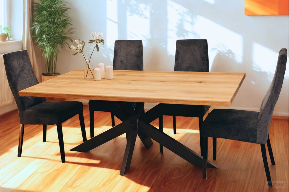 Stół dębowy rustykalny 200x100 – lite drewno, nogi pająk/krzyżak