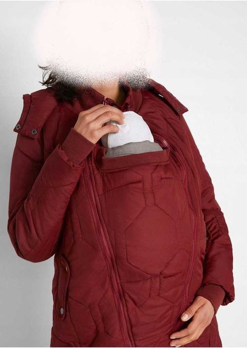 Nowy płaszcz ciążowy z kapturem, wkładką niemowlęcą 34 36,38 ocieplona