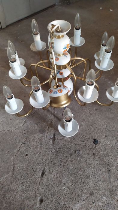 Żyrandol, lampa sufitowa PRL ceramiczny na 12 żarówek