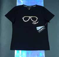 KARL LAGERFELD Oryginalny T-Shirt Koszulka Bluzka Zlote Okulary Profil