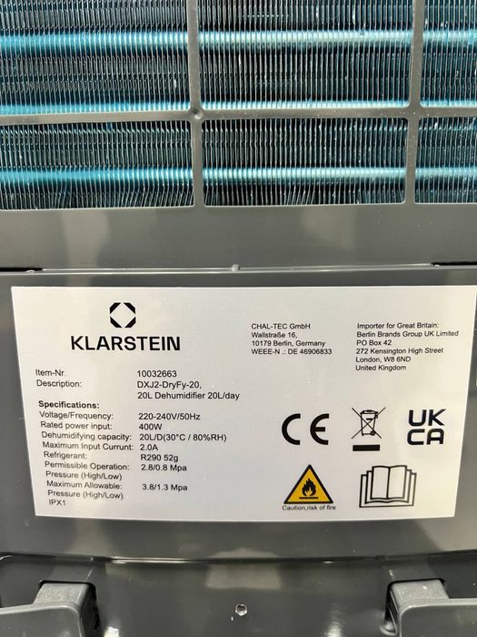 Осушувач повітря з Німеччини Klarstein DryFy20 10032663
