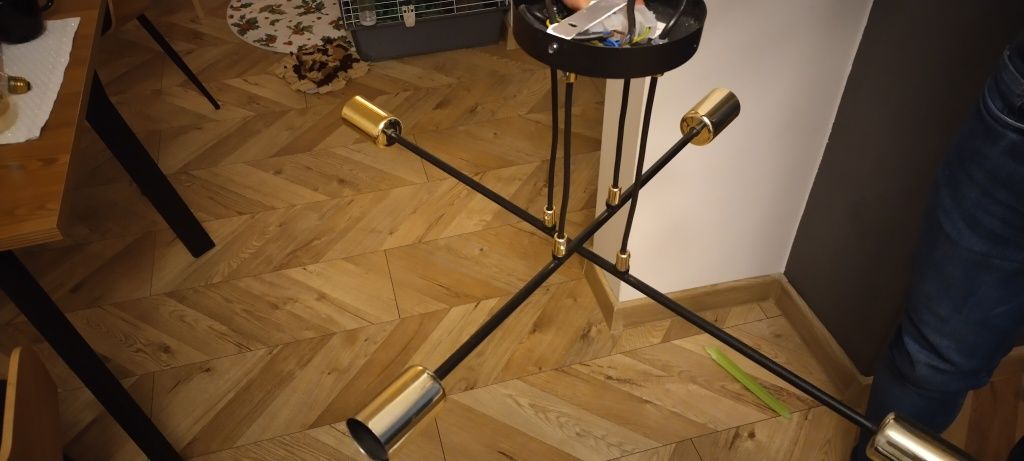 Żyrandol, wisząca lampa sufitowa loft, złota