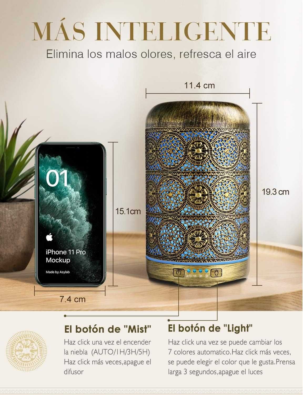 Difusor de óleos essenciais, com luzes Led a cores. NOVO em caixa.