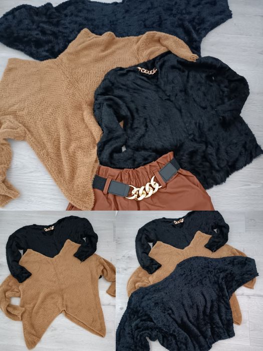 Sweter typ alpaka zestaw 3szt uni czarny łańcuch camel
