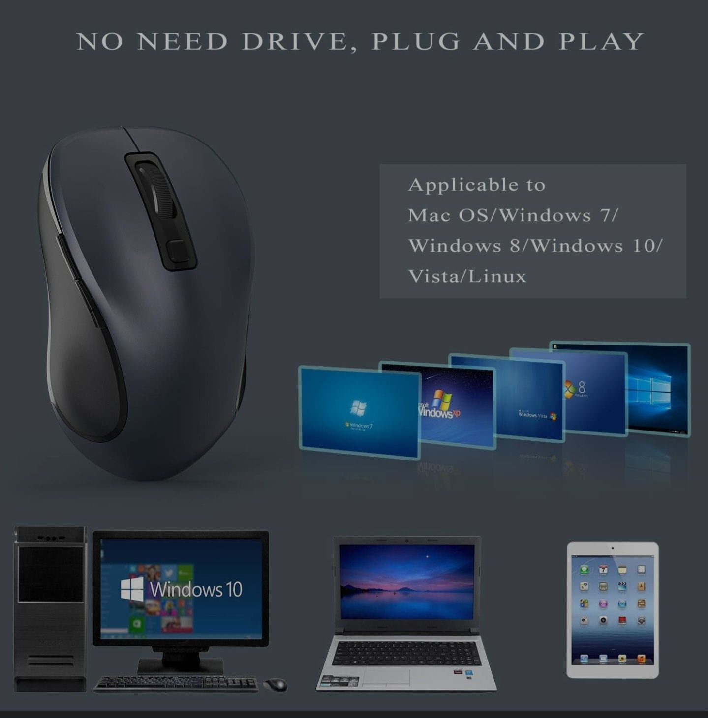 Mysz do komputera bezprzewodowa optyczna USB, do Windows