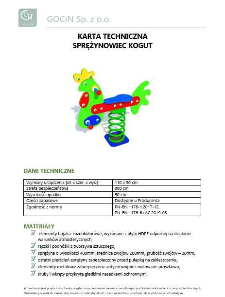 Sprężynowiec Kogut Plac zabaw Bujak na sprężynie ATEST