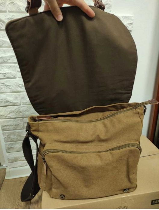 Stetson сумка для ноутбука сіра брезент шкіряна вставки портфель 15,6