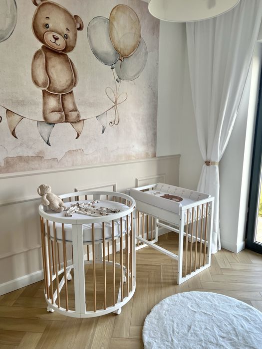 Łóżeczko wielofunkcyjne NOWE dziecięce ( okrągłe, owalne, przewijak )