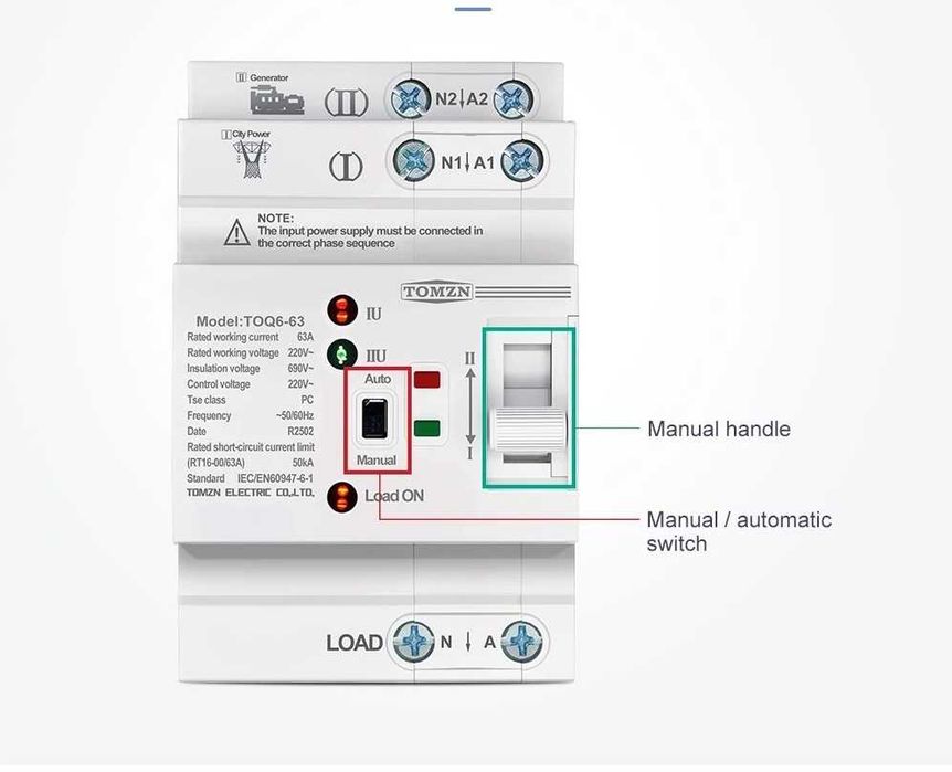 АВР однофазний. TOMZN 2P 4P 63A 220V
