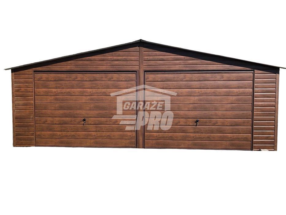 Garaż blaszany 7x6 2x Brama Drzwi drewnopodobny Dach dwuspadowy GP130