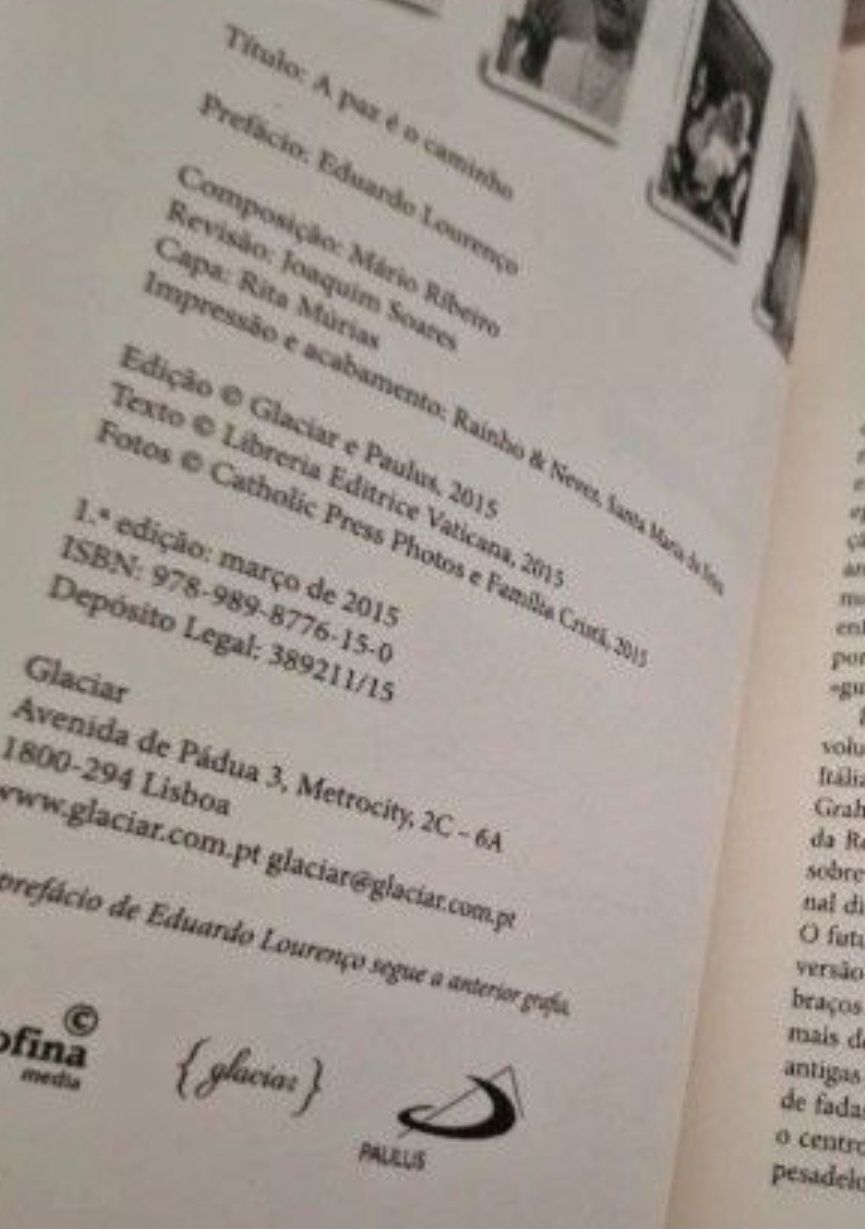 Livro "A Paz é o Caminho" 1ª Edição 2015 Papa Francisco