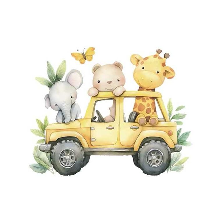 Наклейка на стіну машина з тваринками