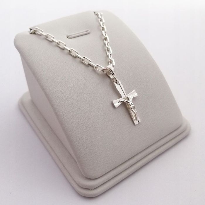 Elegancki Srebrny Łańcuszek Ankier + Krzyżyk Jezus 925 Prezent Dla Chł