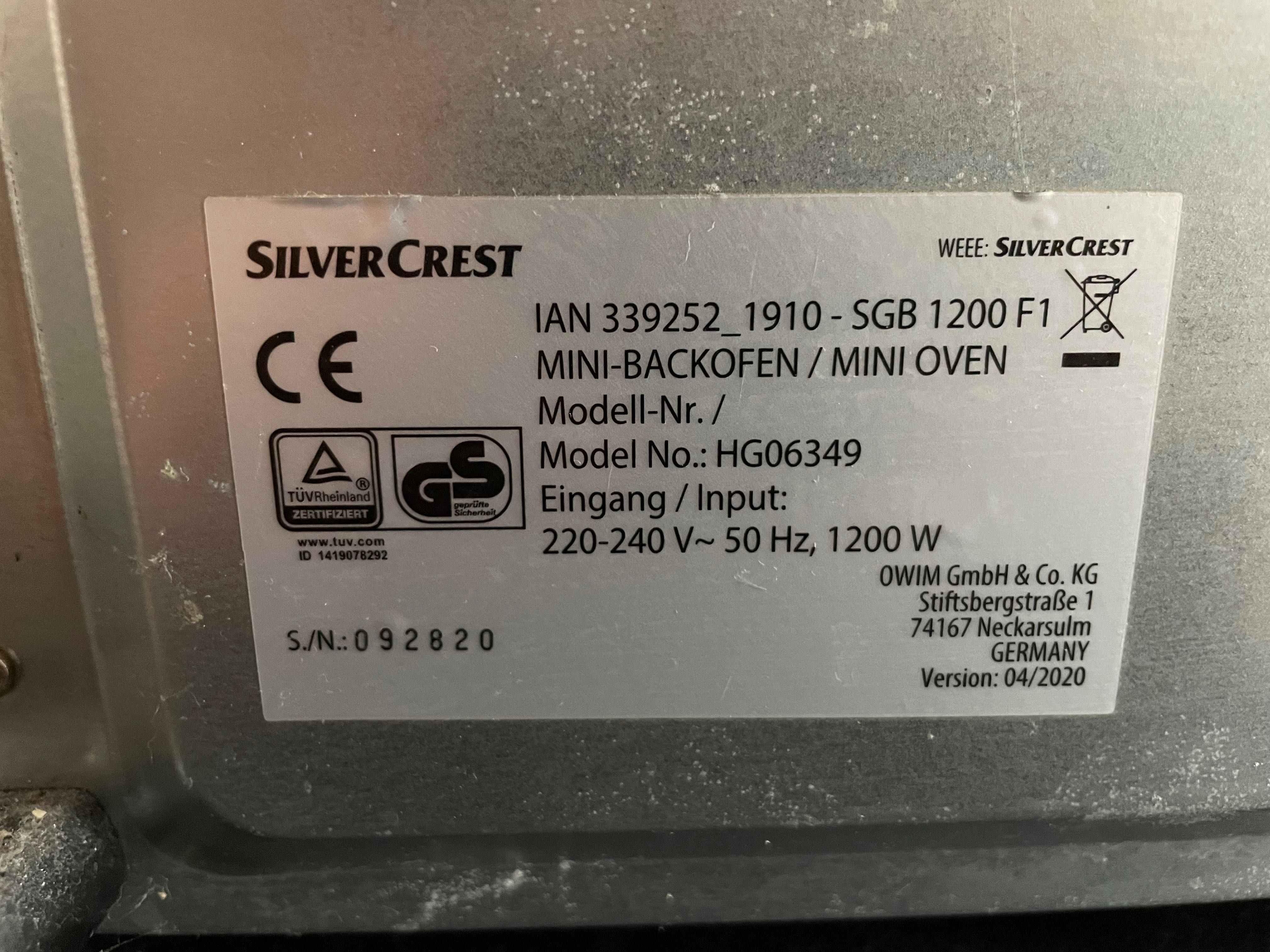 Mini piekarnik SilverCrest – 1200 W – w pełni sprawny