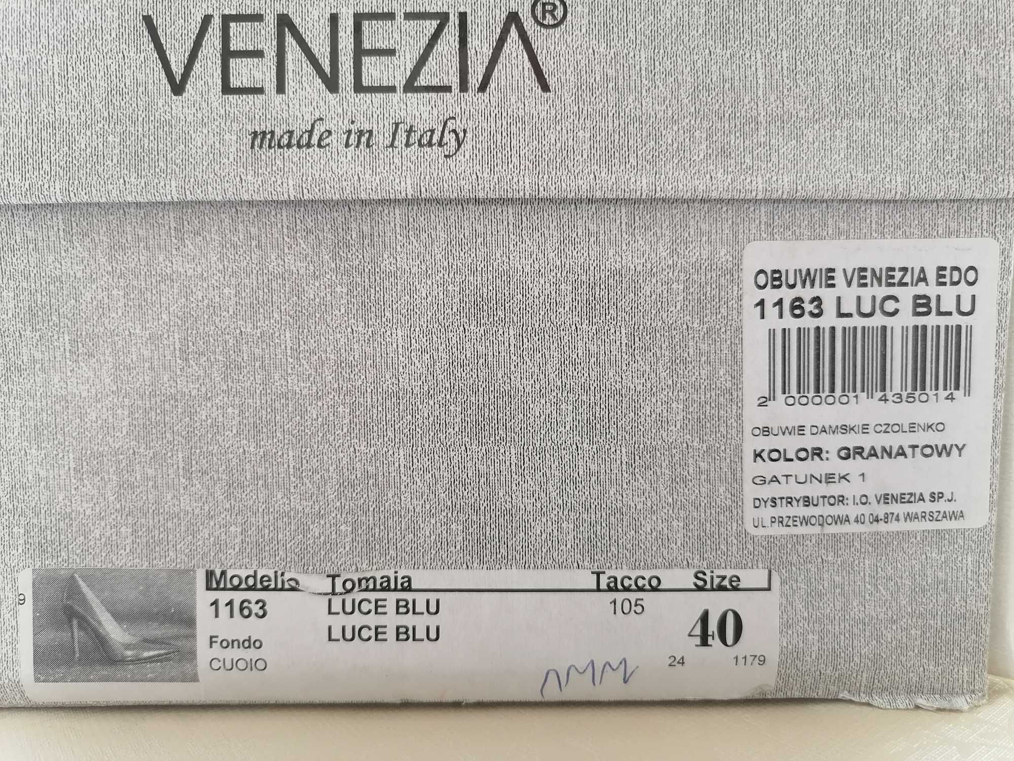 Eleganckie klasyczne granatowe szpilki Venezia, rozmiar 40, 100% skóra