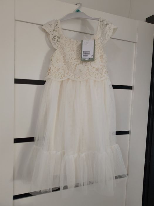 Nowa Sukienka ecri śmietankowa beżowa 104, h&m