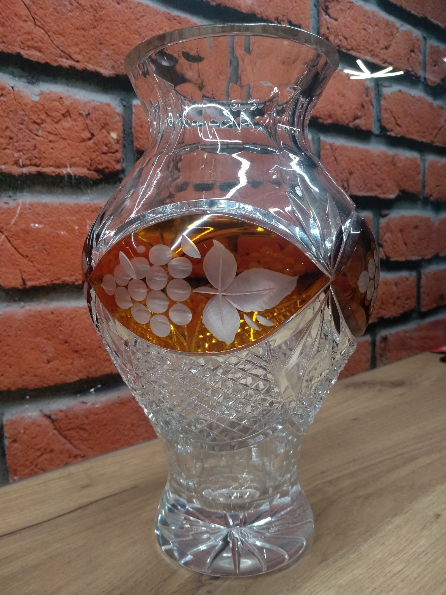 PRL stary duży wazon kryształowy kryształ kolorowy brązowy