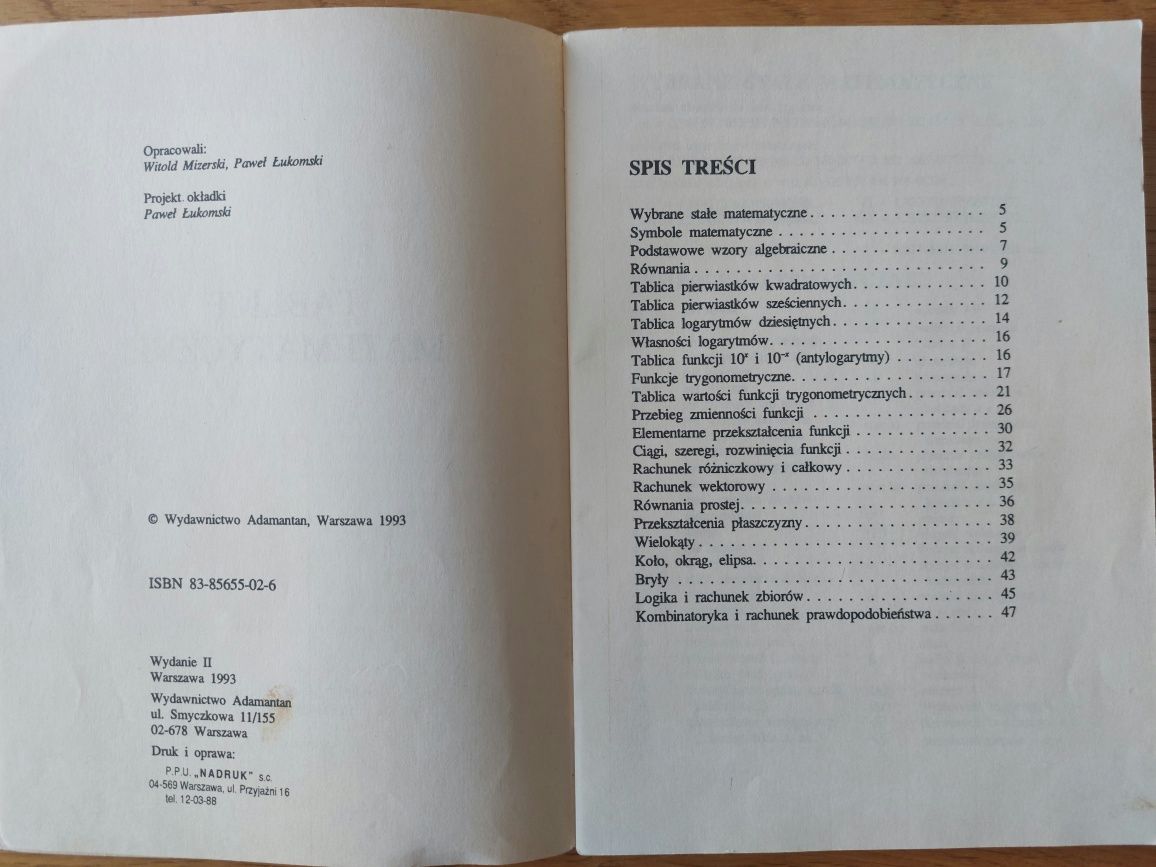 Tablice matematyczne format zeszytowy