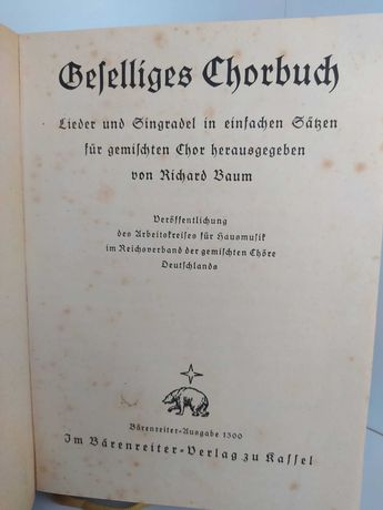 Księga chóru z nutami niemiecka befelliges chorbuch 1938r
